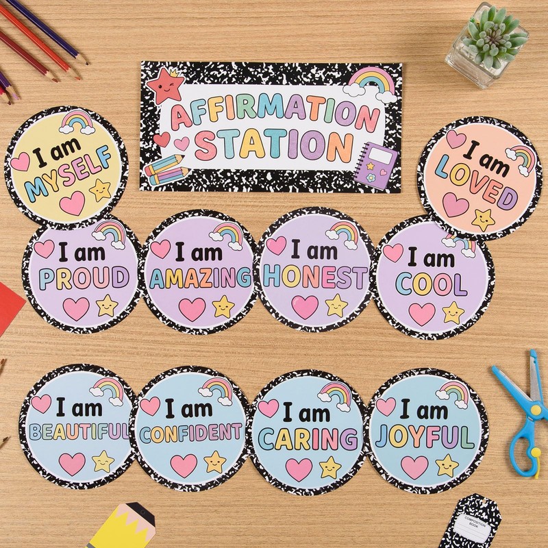 ARCHCRTC 22 Pieces Affirmation Station Composition Notebook Bulletin Board Decorations