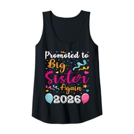 Womens Promoted To Big Sister Again 2026 Baby Shower Gifts Tank Top