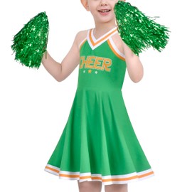Sunny Fashion Girls Dress Green Cheerleader Uniform Outfit Pom Party Celebration Size 7