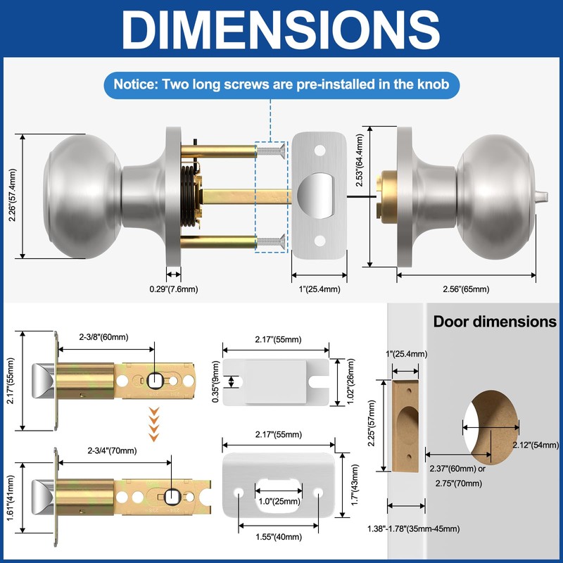 AEEKEL 10 Pack Privacy Door Knob, Brushed Nickel Door Knobs