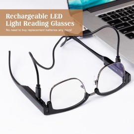 SKYWAY Reading Glasses with Lights rechargeable Bright Led Readers Magnifying Glasses with Light for Men Women (Black-2.0X)