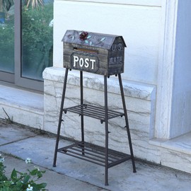 Metal Mailbox and Plant Stand Combination,Mailboxes for Outside with Plant Stand,Decorative Mailboxes Outside,Rustic Mailbox,Garden Porch Decor
