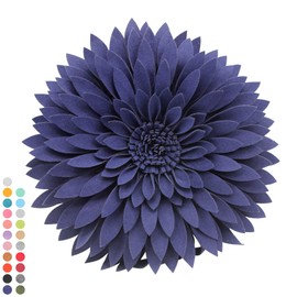 Flower Decorative Pillow - 3D Daisy Flower Pillow, Sunflower Throw Pillow -14.5 x 13 inch Round Decor Pillow - Flower Home Decorations - Couch & Bed Flower-Shaped Pillow (Case + Insert, Solid Navy)