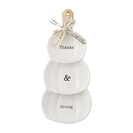 Mud Pie Thanksgiving Pumpkin Triple Dip Serving Set, White, dish 14.5" x 6" | fork 5.5"