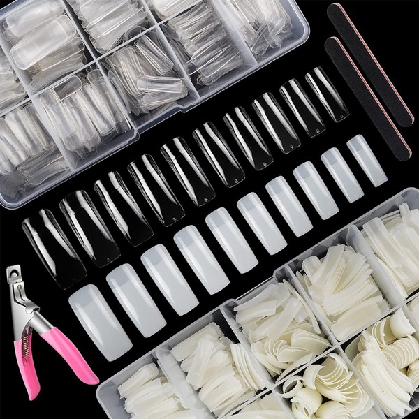 Deciniee Acrylic Nail Kit, 1000Pcs Clear and Natural False Nails 10 Sizes Fake Nails Extension Artificial Press on Nails French Manicure Kit Nail Tips Coffin Stick on Nails with Box for Women Girls