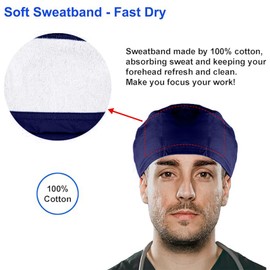Men and Women Scrub Cap Unisex Tie Back Working Cap Cotton Sweatband Navy Blue Doctor Hat and Nurse Hat Adjustable Surgical Cap (One Size Navy Blue)