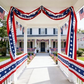2Pcs 20 Ft Patriotic Bunting with 250 Stars, Red White Blue American Flag Banner for 4th of July, Independence Day, Memorial Day, Outdoor Indoor Door Porch Garden Decorations