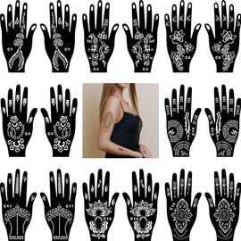 Henna Stencils Set for Women Finger Hands Body Painting 16 Pieces DIY Air Brush Temporary Tattoo Stencils for Girls
