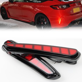 GEEGEETOP Red Lens Rear Fog Bumper Reflector Brake Tail Sequential Flash Signal Lights Lamp 3 in 1 Compatible with Honda CIVIC 2024 2025 TYPE R Model (RED)