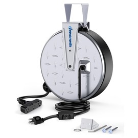 DEWENWILS 30 Ft Retractable Extension Cord Reel, Ceiling/Wall Mount 16/3 Gauge SJTW Power Cord with 3 Electrical Outlets Pigtail for Garage and Shop, 10 Amp Circuit Breaker, Metal Plate, UL Listed
