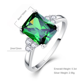 Bonlavie Women's 5.3ct Square Cut Created Green Emerald 925 Sterling Silver Engagement Ring Size M 1/2