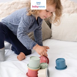 BABY-NOVA Stacking cups - Educational Baby & Toddler Stacking Toys - from 3+ Months - 8 pcs Set - Motor and Coordination skills development - Suitable for bath tub and sandbox - BPA Free