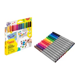 Jovi Textil Filzstifte, Strichbreite: 4,8 mm, permanent, pinselartige Spitze, Set mit 12 Farben