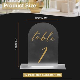 PATIKIL Wedding Table Numbers 1-10, 6"x4" Acrylic Display Signs and Holders for Weddings Receptions with Stands Parties Events Centerpiece, Frosted Background Gold Text