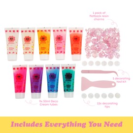 Shiny Mae Decoden Cream Kit – 9 Colors Whipped Cream Glue with Charms & Tools – DIY Kawaii Decorating Set for Phone Case, Slime, Crafts & Gifts