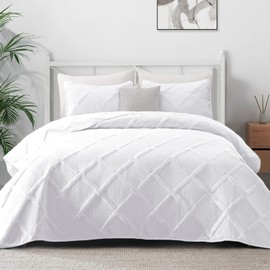 Exclusivo Mezcla Quilt Set Twin Size, 2 Pieces White Twin Quilt Bedding Set, Lightweight Quilts Soft Bedspreads Modern Striped Coverlets for All Seasons