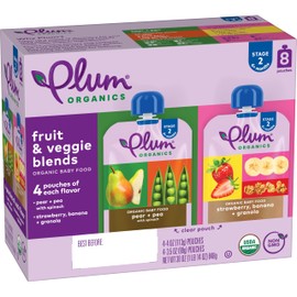 Plum Organics Stage 2 Organic Baby Food - Fruit and Veggie Variety Pack - 3.5 oz and 4 oz Pouch (Pack of 8) - Organic Fruit and Vegetable Baby Food Pouch