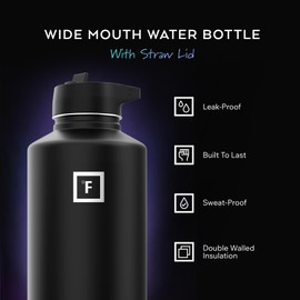 IRON °FLASK Camping & Hiking Hydration Flask with Straw, Wide Mouth Insulated Stainless Steel Sports Water Bottle - 64 oz Dark Night