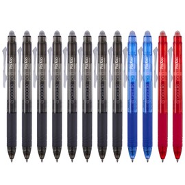 ParKoo Retractable Erasable Gel Pens Clicker Fine Point 0.7 mm, No Need for White Out, 8 Black/2 Blue/2 Red Ink for Completing Sudoku and Crossword Puzzles, 12-Pack