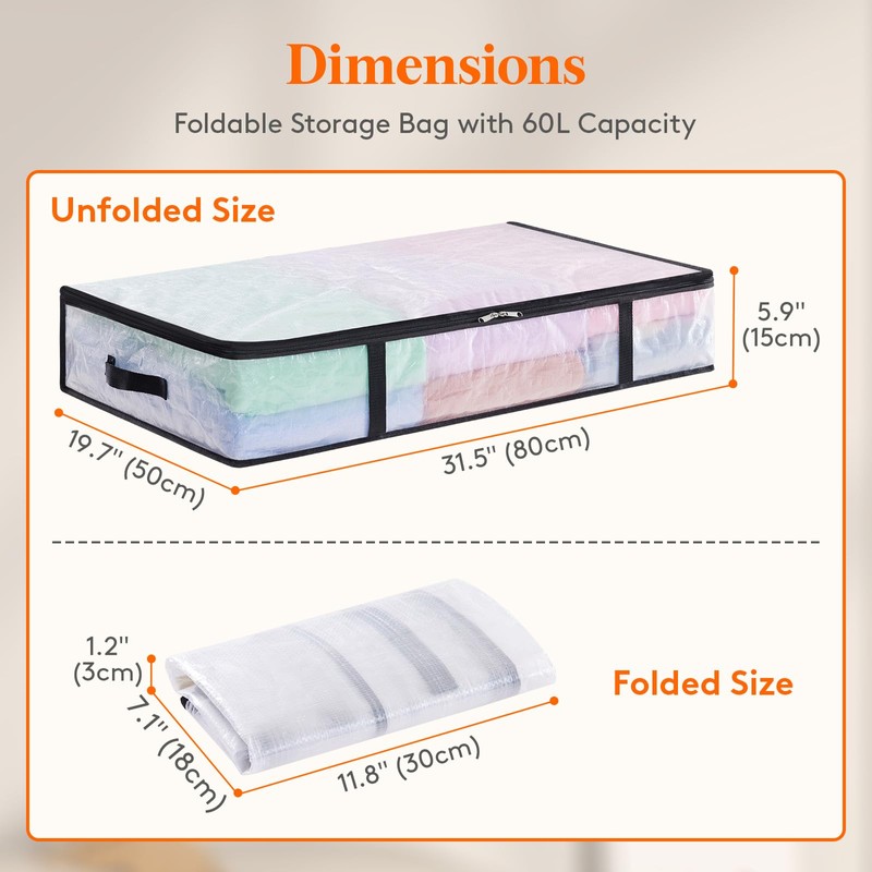 Lifewit 2 Pack Under Bed Storage, 60L Large Clear Plastic