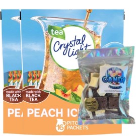 Crystal-Light Drink Mix 4.55 oz – 2 Pack (16 Pitcher Packets Total), Made with Black Tea – Sugar-Free, Low-Calorie Beverage Mix with Candy Freezer Freeze Dried Ice Cream Bites (Peach Iced Tea) Candy