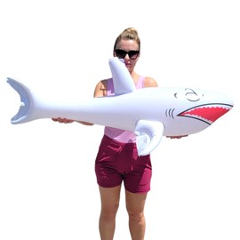 Jumbo 42" Inflatable Shark (3 Colors Available - Red, Blue and White) Huge Sharks for Decoration, Pool Play, Party Favor Toy. (White - 1 Pack)