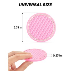 JOYTUTUS 4 Pack Car Coasters, Universal Anti-Slip Cup Holder Coasters for Car with Crystal Rhinestone, 2.75 inch/6.8cm PVC Cup Holder Insert Coaster, Pink Car Accessories (Pink with Diamond)