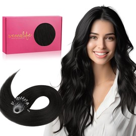 WENNALIFE Microlink Hair Extensions Human Hair, 50g 50s 18 Inch Natural Black Remy Hair Microbead Micro Link Microloop Microring Invisible Straight Natural Fusion Installation