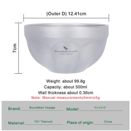 Boundless Voyage 500 ml Titanium Double-Walled Salad Bowl Outdoor Camping Metal Bowl Ultralight Portable Tableware for Oatmeal, Rice, Soup, Yoghurt (Ti1171T)