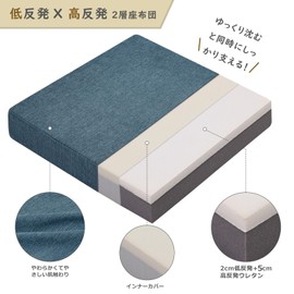 Baibu Home Low-Resilience + High-Resilience Cushion, Thick 2.8 Inches (7 cm), 19.7 x 19.7 Inches (50 x 50), Floor Cushion, 2-Layer Structure, Washable Cover, Jay Blue
