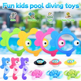 WeeHomm Pool Diving Toys for Kids, 14 PCS Swimming Pool Diving Rings, Summer Dive Sticks with Float Toys for Kids 4-8 8-12, Sea Animals Sinking Games for Teens, with Seahorse/Fish/Turtles/Ducks
