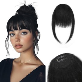 Bangs Hair Clip Human Hair,TESS Clip on Bangs 100% Human Hair,Wispy Bangs Fringe with Temples Invisible Clip in Bangs Human Hair for Women,Jet Black