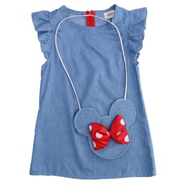 stylesilove.com Baby Girl Ruffle Sleeve Shabby Denim Dress and Cross Body Mini Coin Bag 2 pcs Outfit (80/2T) Blue
