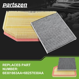 partszen 68301863AA CF12450 Engine & Cabin Air Filter Fit for Jeep Gladiator 2020-2023 Wrangler 2018-2024 Replaces 68257030AA AF5277 CAF10022P