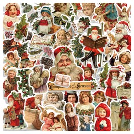 100 Pcs Christmas Stickers Non-Repeating Retro Santa Claus Stickers Christmas Decoration,Waterproof Holiday Stickers for Scrapbook,Cards,Junk Journals, Laptop,Water Bottles (Santa 100 Pcs)