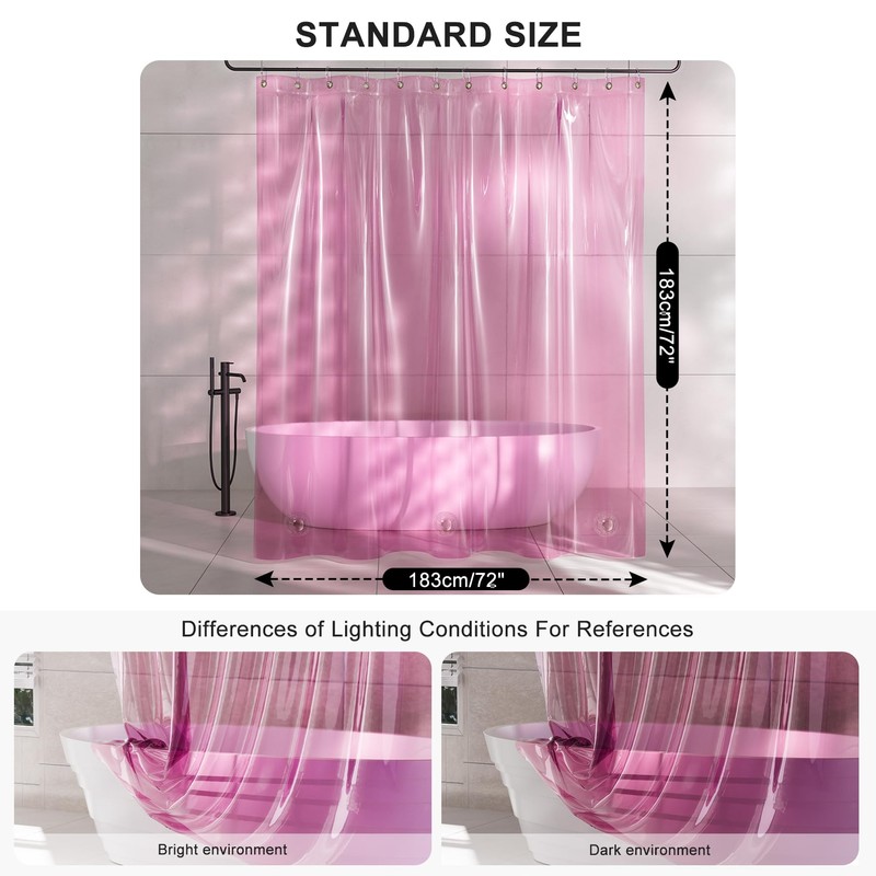 AmazerBath Shower Curtain Liner, 100% EVA Soft Clear Pink Heavy