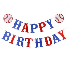 Baseball Happy Birthday Banner Blue and Red Glitter, Baseball Birthday Banner Rookie of The Year Birthday Banner for Sports Theme Baseball Birthday Party Decorations Supplies