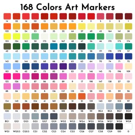 ABEIER Alcohol Markers, 168 Colors Dual Tip (Fine & Chisel) Art, Coloring Markers for Adults Kid, Ideal for Book Drawing Sketching Painting, Card Making, Includes 1 Colorless Blender