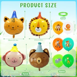 Pack of 10 Balloons Animals, Safari Animal Balloons Set, 4 Animals Foil Balloons + 6 Animals Latex Balloons, Wildlife Theme Party Decoration, Jungle Decoration, Birthday, Party Animals