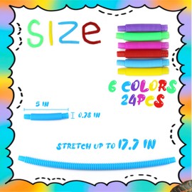 Mini Pop Tubes Fidget Toy,24 Pack Sensory Tubes Poppin Pipes for Kids Stress Relief Stretch Bend Build and Connect Toy,Fidget Toys for Sensory Learning Toys Colorful Pop Tubes Bulk