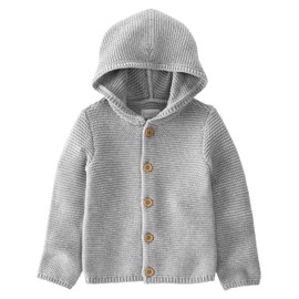 little planet by carter's Baby Organic Cotton Signature Stitch Cardigan, Grey, 9M
