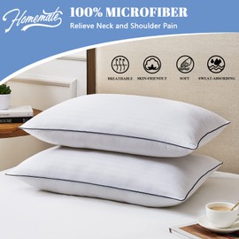 Homemate Bed Pillows for Sleeping - Queen Size(20"x28") Set of 2 Hotel Quality Pillows Allergy Friendly Microfiber Shell Fluffy Down Alternative Filling Pillow Suitable Back Stomach or Side Sleepers