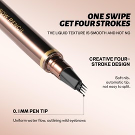 Microblading Eyebrow Pen, Magic Eyebrow Pencil for Women with 4 Fork Tip, Waterproof Brow Makeup Pen, Natural-looking, Hair Like Strokes, Long Wearing
