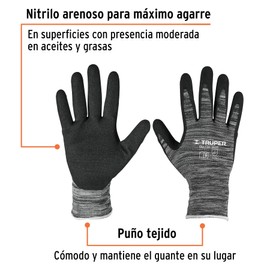 Truper GU-131, Guantes de nylon recubierto de nitrilo, máximo agarre, puño tejido, CH
