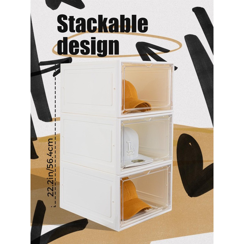 SCAVATA 6 Pack Hat Organizer Box, Stackable Clear Baseball Caps