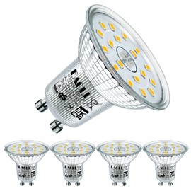 EACLL GU10 LED Bulbs Neutral White 4000K 6.5W Replaces 95W Halogen Bulbs, Pack of 4, 875 Lumen, AC 230 V Flicker-Free Spotlight Beam Angle 120° Spot, Non-Dimmable Shorter Reflector Lamps