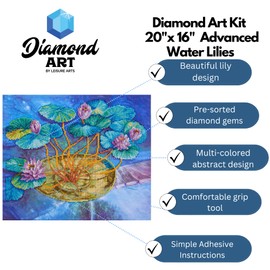 DIAMOND ART BY LEISURE ARTS Diamond Painting Kits for Adults 16"X20" Advanced Water Lilies, Full Drill, Art Kits, Dimond Art, for Adults, Kit