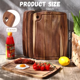 Roshtia 6 Pieces Acacia Wood Cutting Board Kitchen Wooden Chopping Board with Juice Groove Reversible Charcuterie Serving Board Butcher Block Cutting Board for Meat, Cheese, Vegetables, 14" x 10"