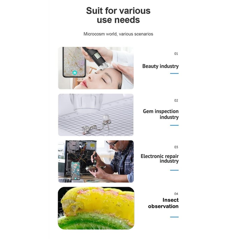 USB Digital Microscope, 50x-1600x Magnification Handheld, 1920P HD 8 LED