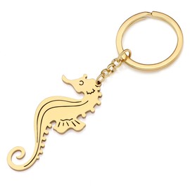 NEWEI Cute Jellyfish Keychain Dolphin Whale Key Chain Rings Charms Decorations for Women Girls Ocean Animals Lovers Charms (Gold Plated Seahorse)